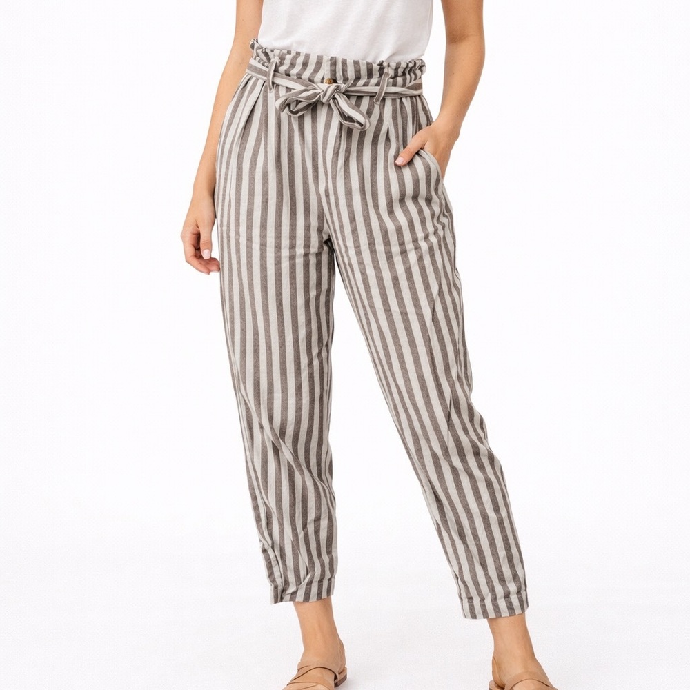 Madewell Striped Linen Blend Paperbag Waist Pants Soze‎ 8 Coastal Chic